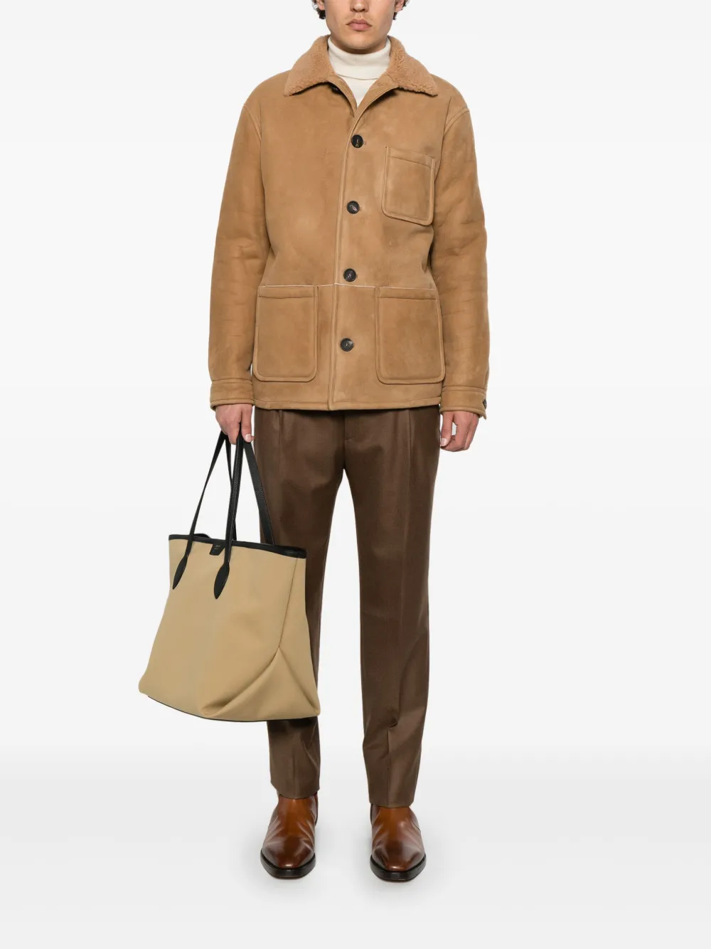 Tagliatore Jack met lammy kraag Beige