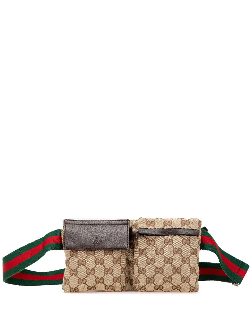 Pre-owned Gucci 2000-2015 Gg Canvas Web Double Pocket Belt Bag