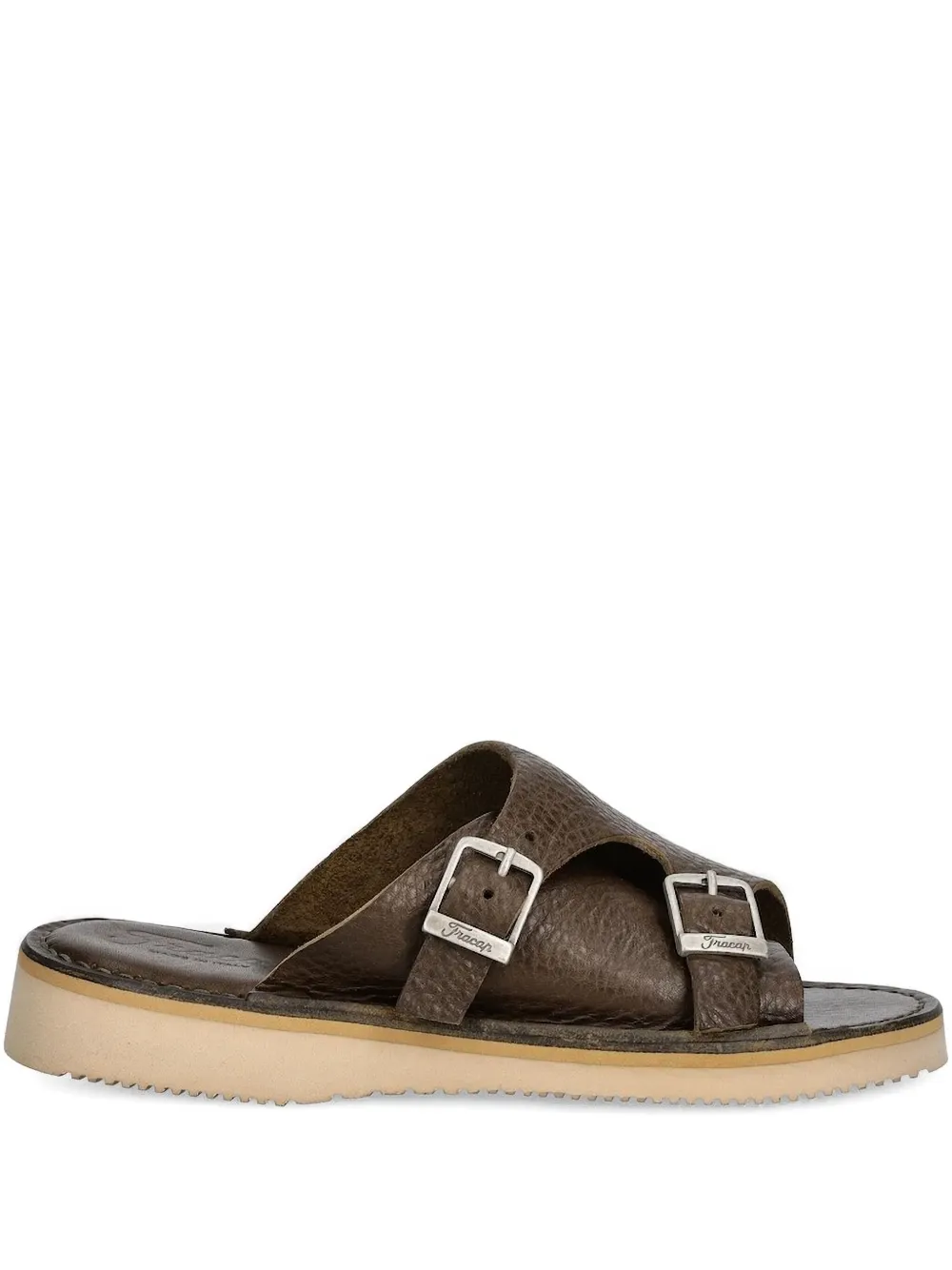 Fracap double-buckle leather sandals Brown