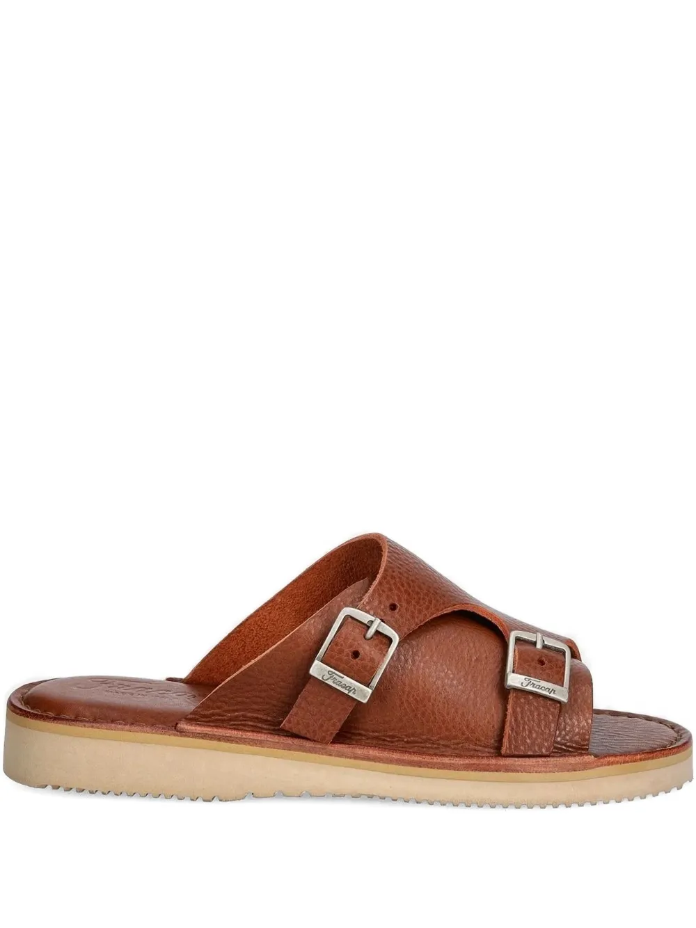 Fracap buckle leather slides Brown
