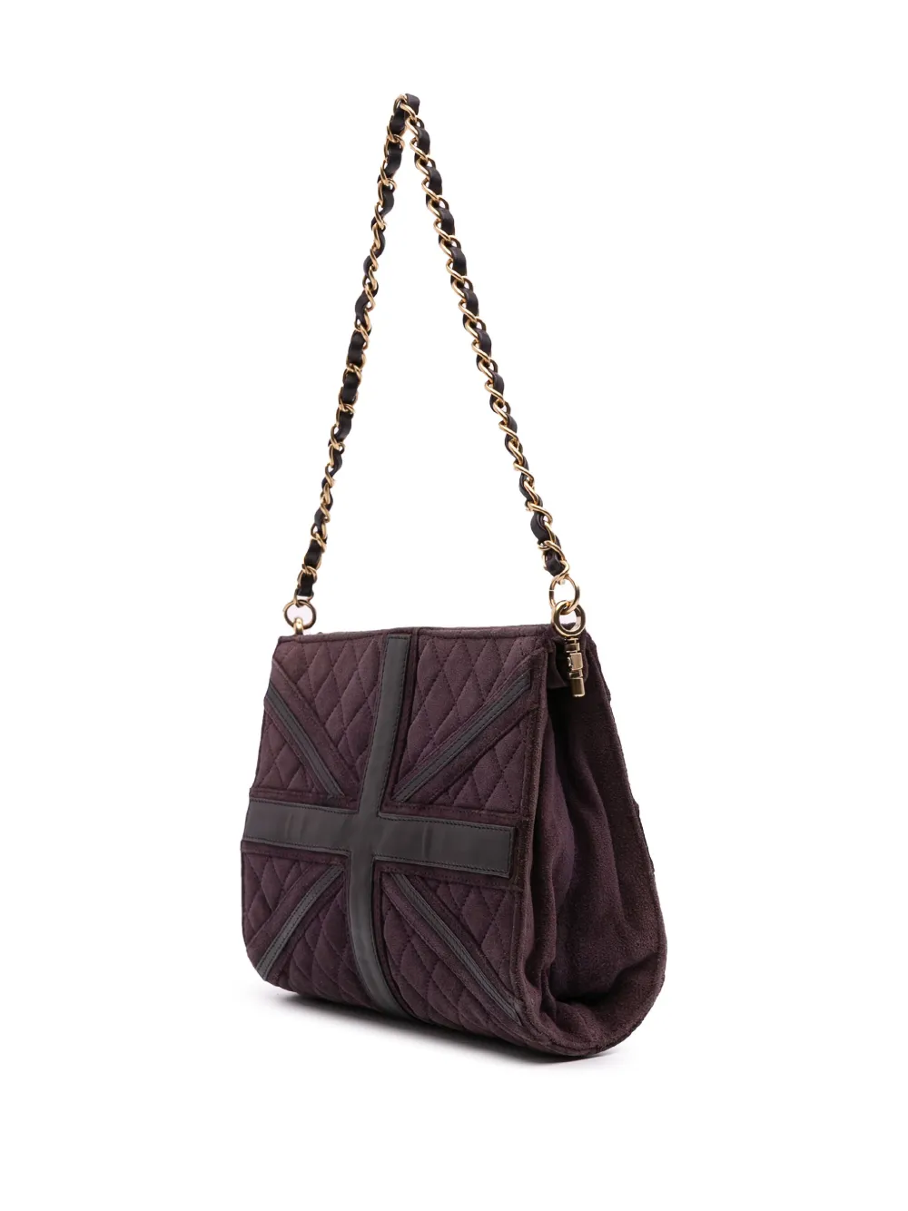 Pre-owned Chanel 2008-2009 Quilted Suede Union Jack Clutch With Chain Shoulder Bag