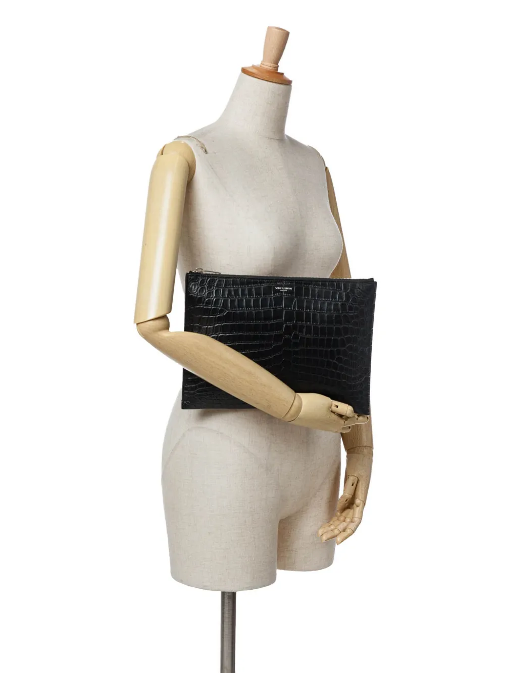Pre-owned Saint Laurent 2017 Croc Embossed Leather Clutch Bag