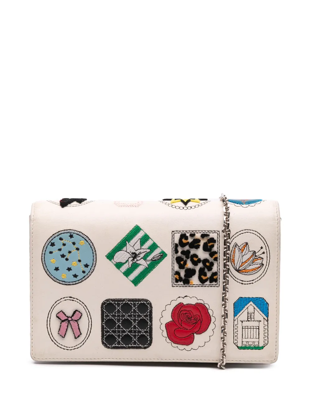 Pre-owned Dior 2016 Leather Patch Embellished Wallet On Chain Crossbody Bag