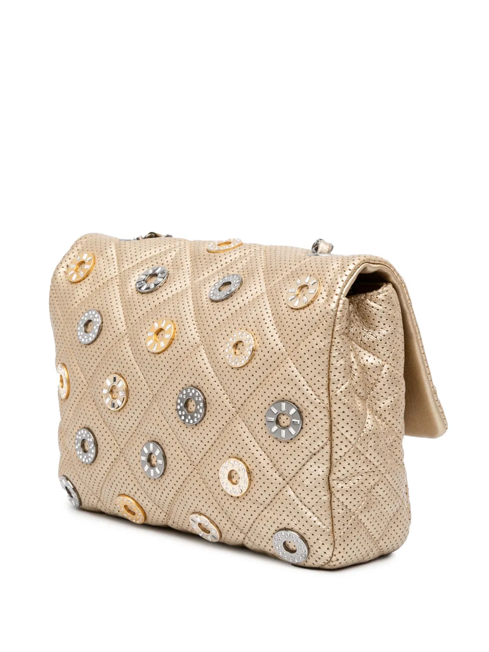 Pre-owned Chanel 2014-2015 Paris-dubai Small Perforated Metallic Lambskin Medals Flap Shoulder Bag