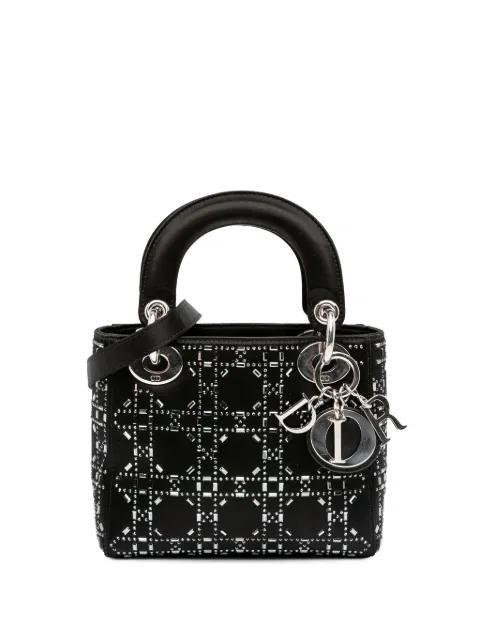 Christian Dior Pre-Owned bolsa satchel Cannage Lady Dior mini satinada con apliques de cristales y strass 2018