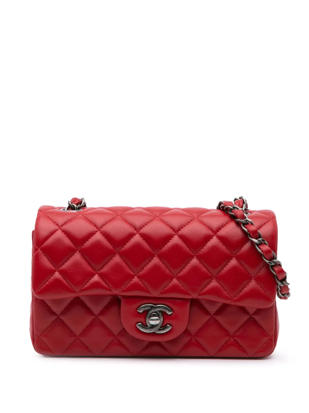 Pre-owned Chanel 2014 Mini Rectangular Classic Lambskin Single Flap Crossbody Bag
