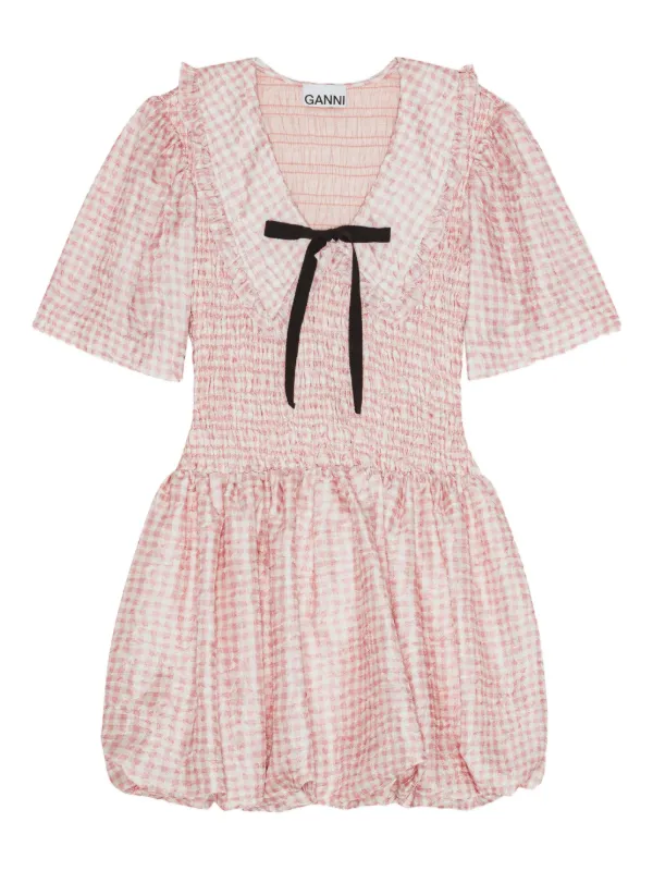 knee length dresses for ladies Ganni LIGHT PINK OVERDYED HEAVY DENIM MINI DRESS