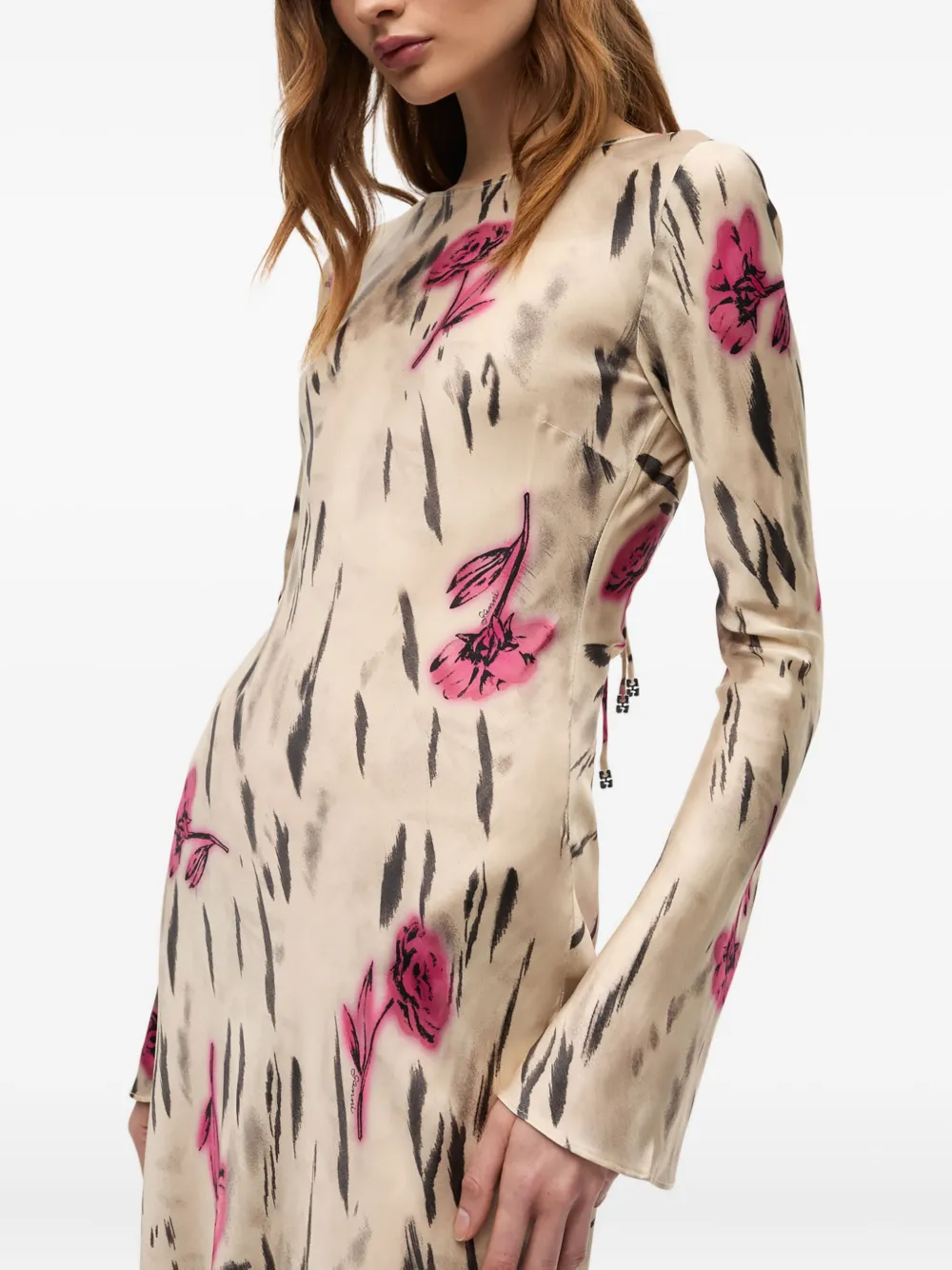 GANNI Midi-jurk met bloemenprint Beige