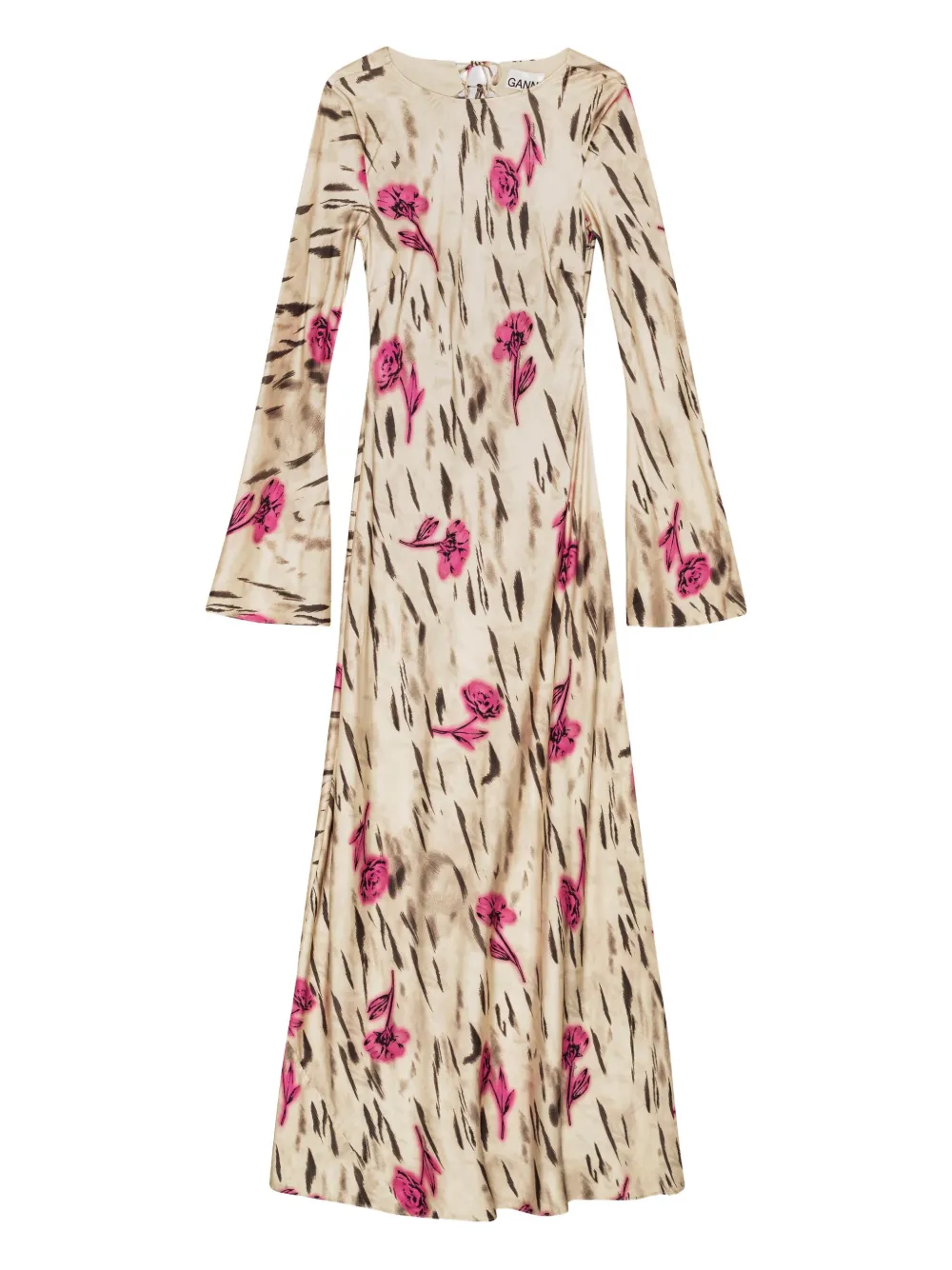GANNI Midi-jurk met bloemenprint Beige