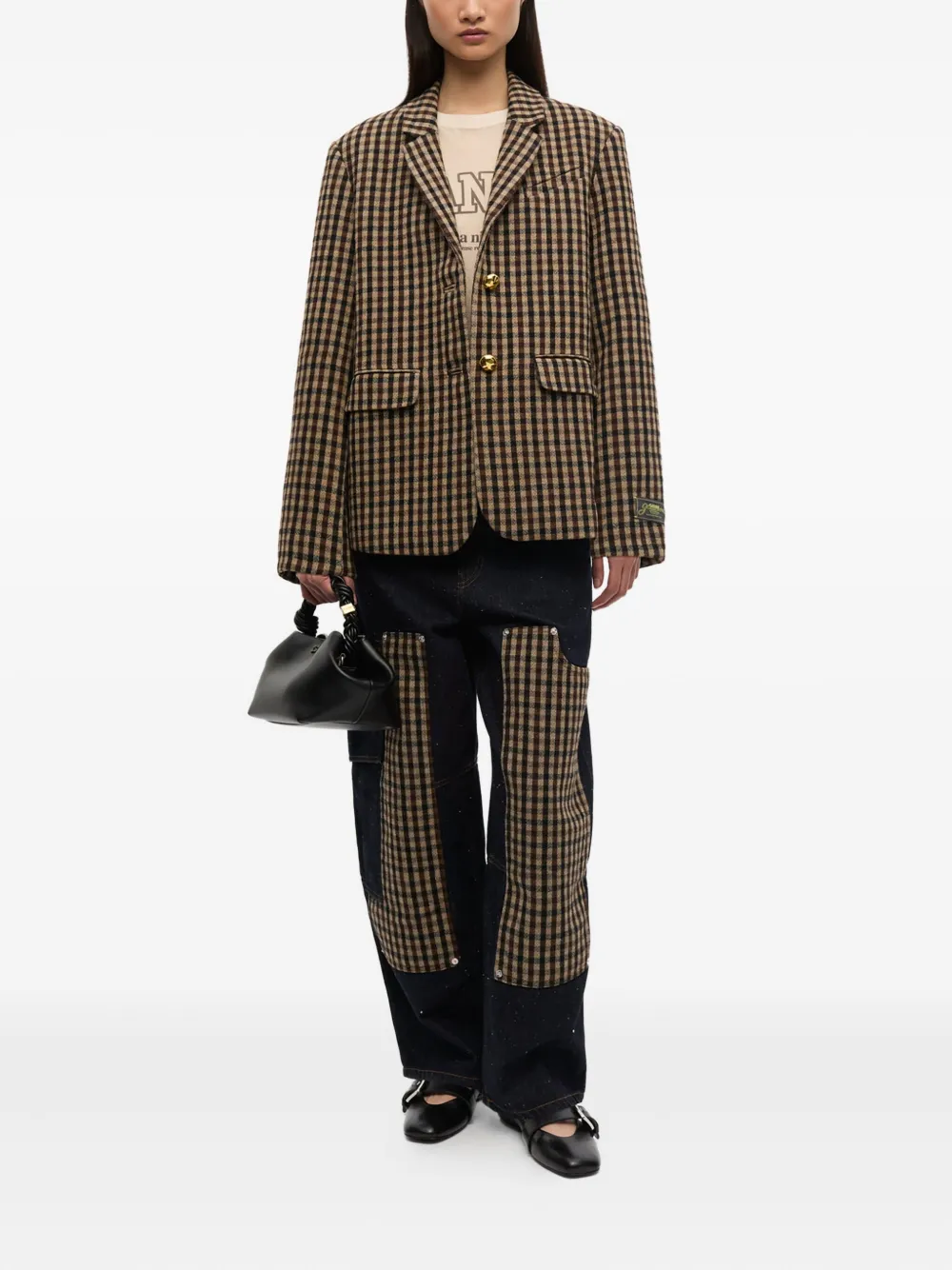GANNI Geruite blazer Beige
