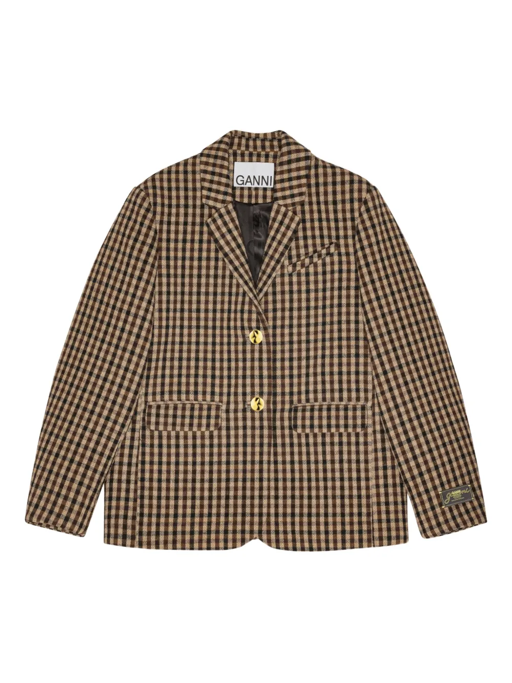 GANNI Geruite blazer Beige