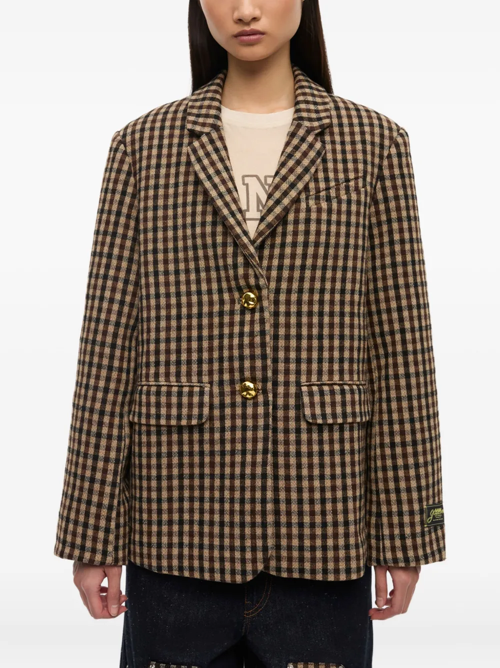 GANNI Geruite blazer Beige
