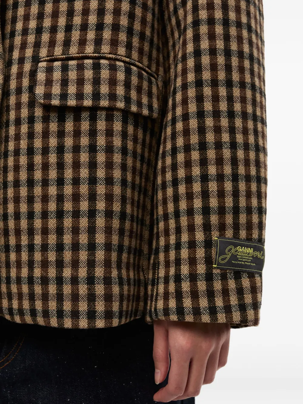 GANNI Geruite blazer Beige