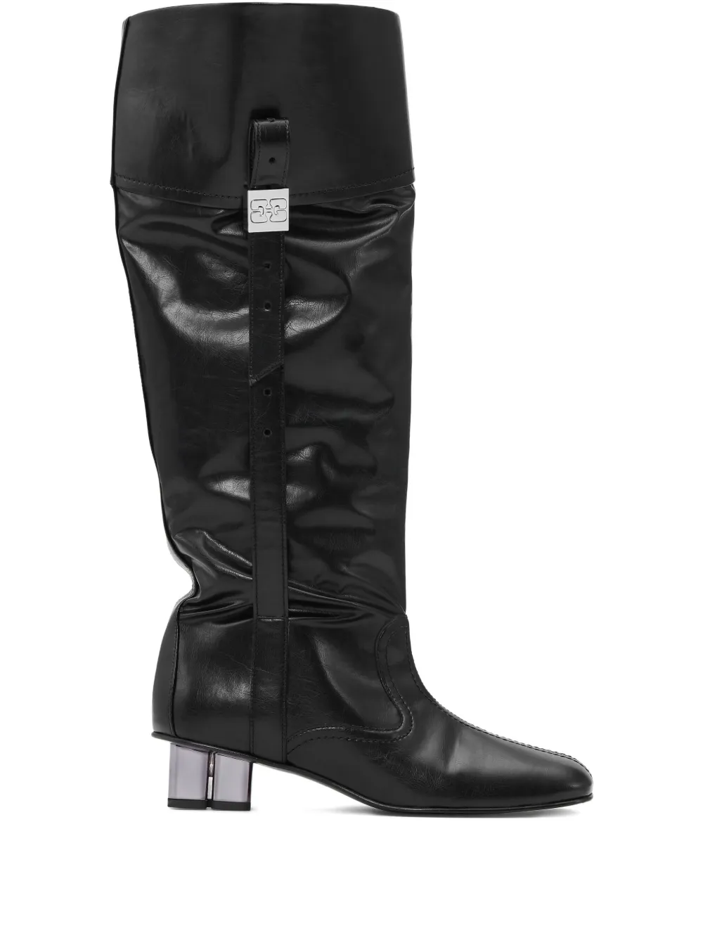 GANNI slouchy knee-high leather boots Black