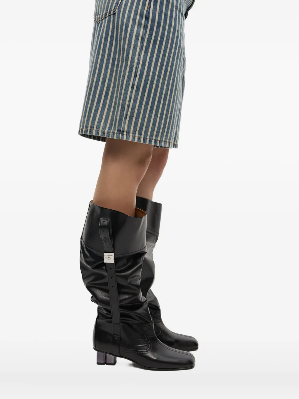 GANNI slouchy knee-high leather boots Black