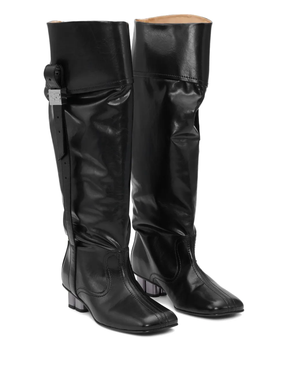 GANNI slouchy knee-high leather boots Black
