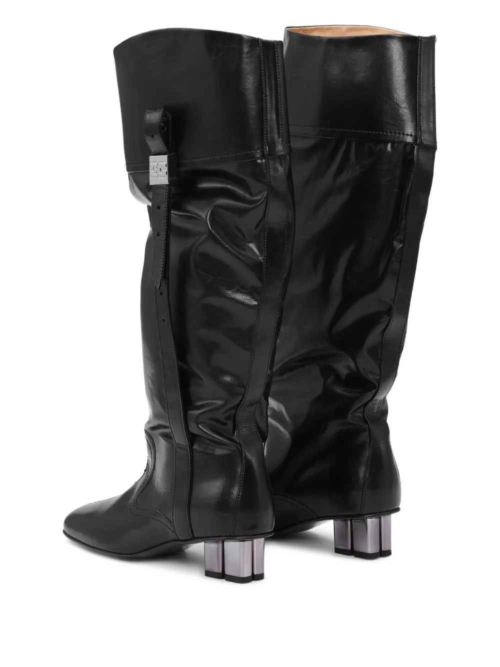 GANNI slouchy knee-high leather boots Black
