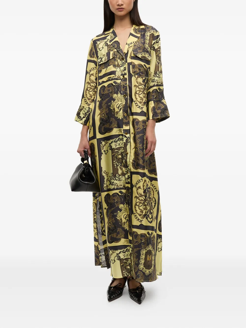 GANNI Maxi-jurk met print - Geel