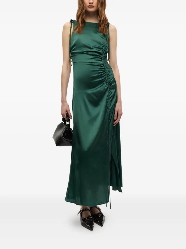 【関税＆送料込み】Ganni Draped Satin Dress GANNI Satin Dress | Green | FARFETCH