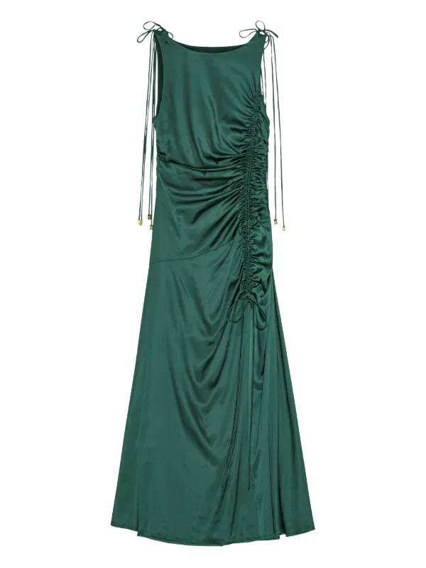 【関税&送料込み】Ganni Draped Satin Dress GANNI Satin Dress | Green | FARFETCH