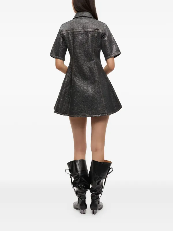 Ganni Foiled Denim Mini Dress - Black