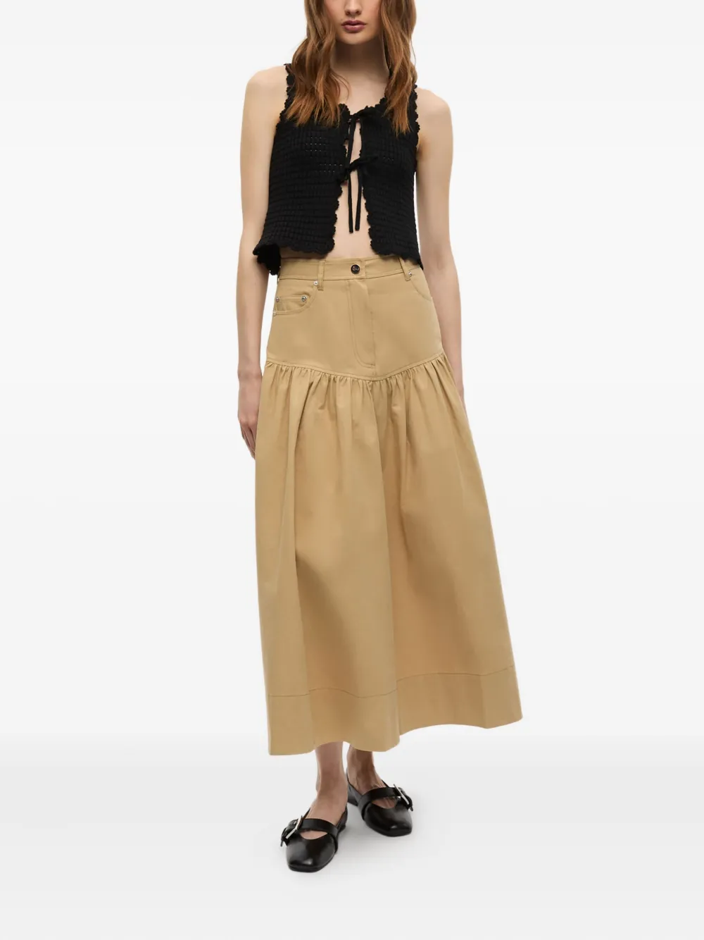 GANNI Rok met logopatch - Beige