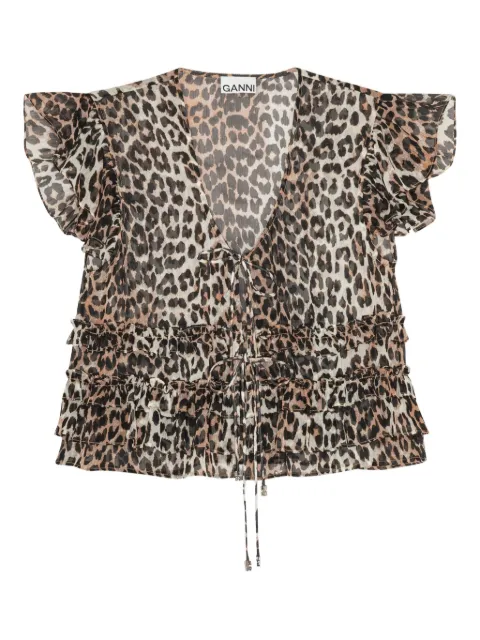 GANNI ruffled leopard-print blouse