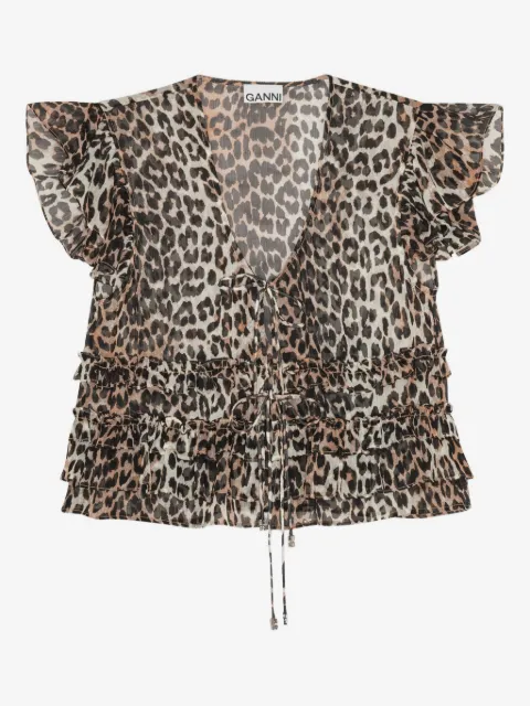 GANNI ruffled leopard-print blouse