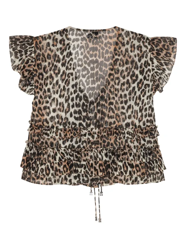 GANNI レオパード ラッフルブラウス | ニュートラル | FARFETCH JP