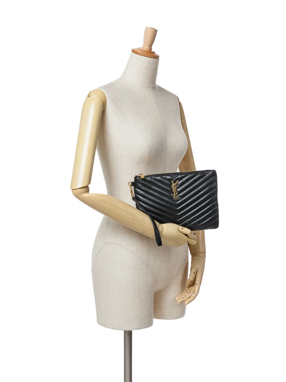 Saint Laurent Pre-Owned 2018 Matelasse Chevron Leather Monogram Zip A5 Wristlet Pouch clutch bag | Pre-Owned | Image 2