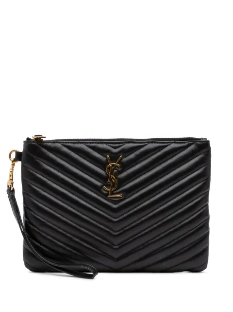 Saint Laurent Pre-Owned pochette Monogram Zip A5 Wristlet Pouch en cuir à matelassage chevron (2018)