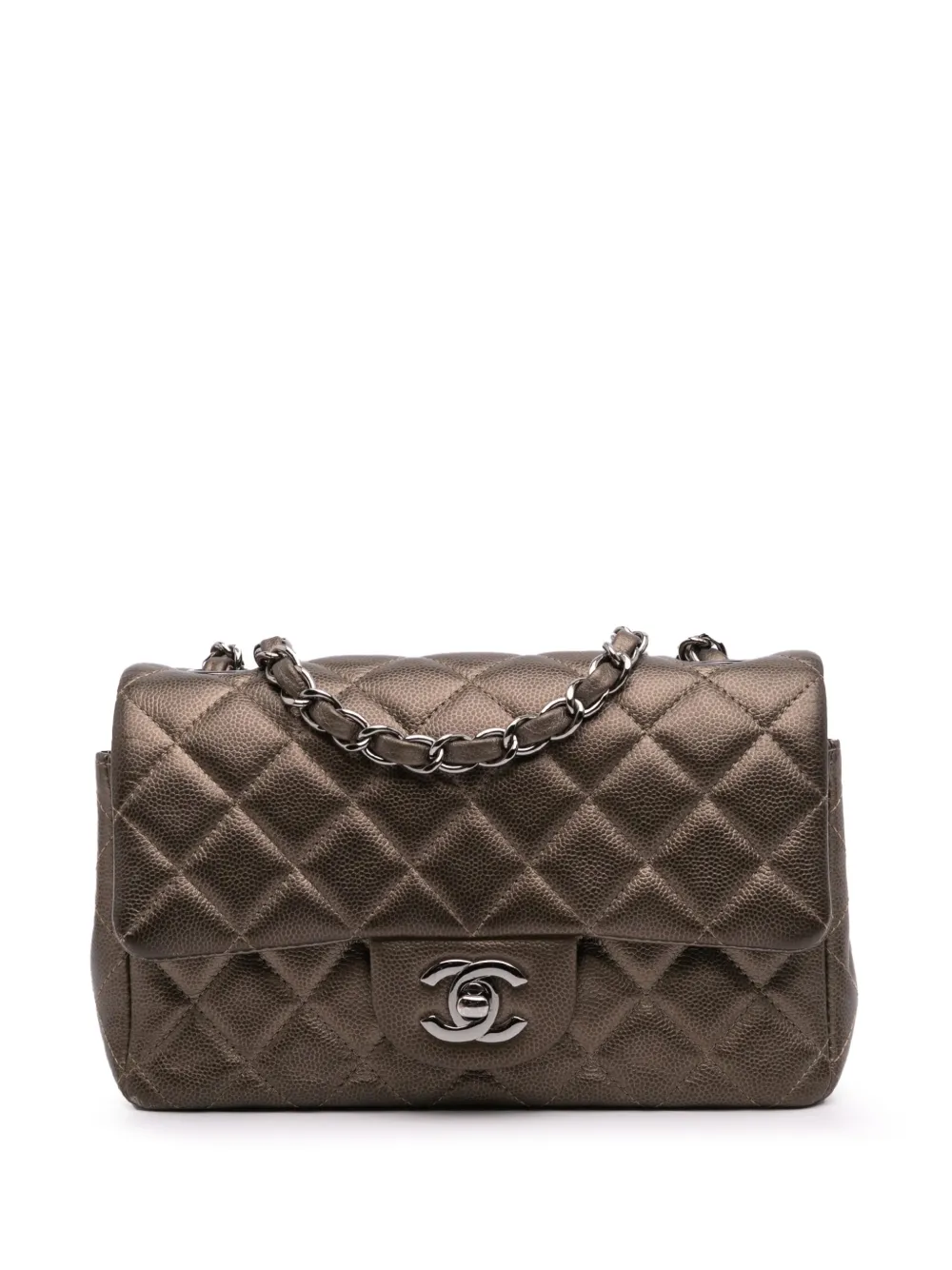 Pre-owned Chanel 2016-2017 Mini Rectangular Classic Metallic Caviar Single Flap Crossbody Bag