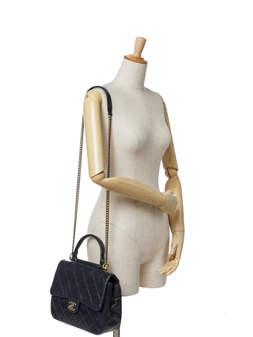CHANEL Pre-Owned 2016-2017 Medium Quilted Glazed Calfskin Gold Bar Top Handle Flap satchel | Pre-Owned | Image 2