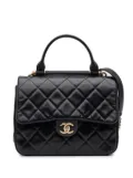CHANEL Pre-Owned 2016-2017 Medium Quilted Glazed Calfskin Gold Bar Top Handle Flap satchel - Blue