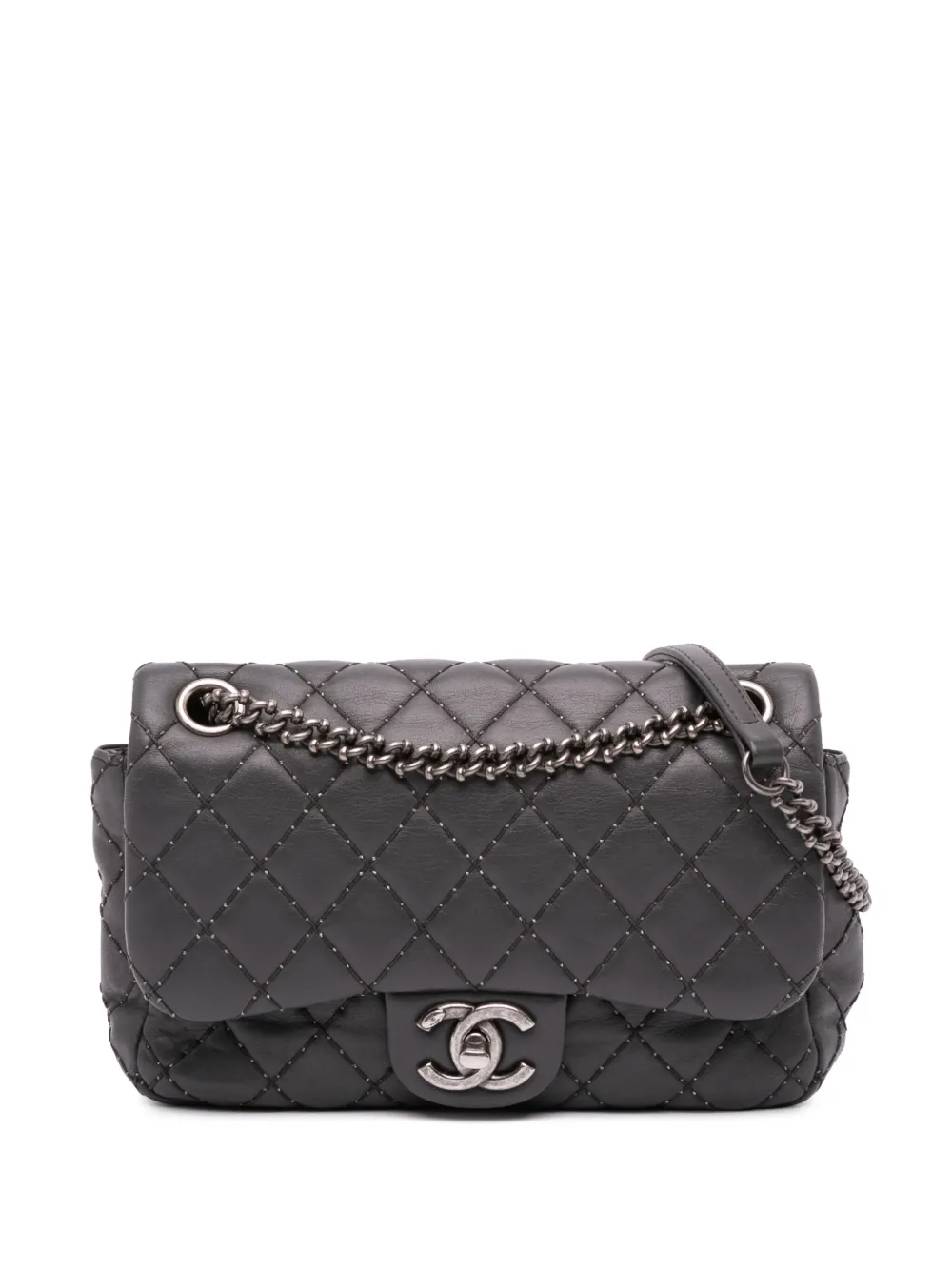 CHANEL Pre-Owned 2015-2016 Quilted Lambskin Stitched Single Flap shoulder bag | Grey | Image 1