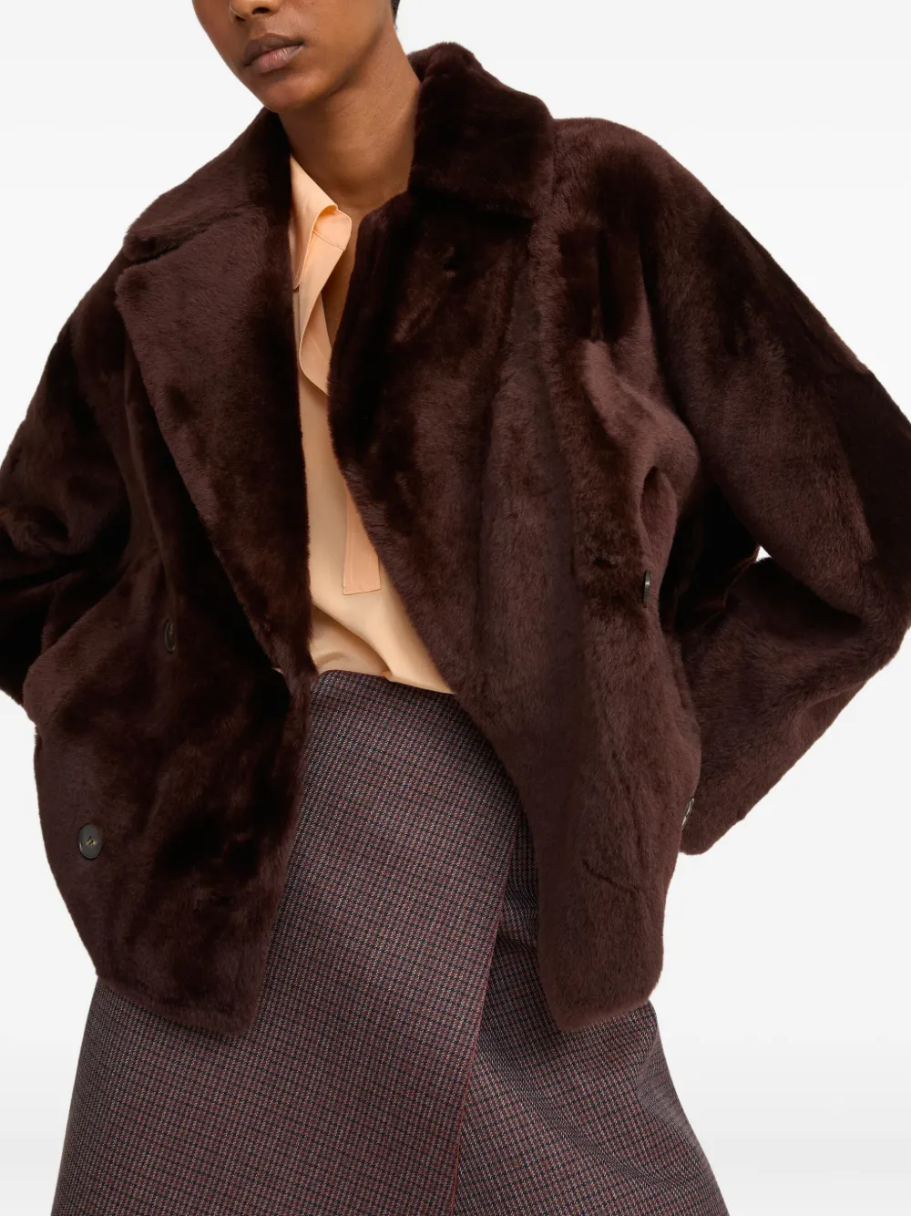 Yves Salomon double-breasted shearling jacket Bruin