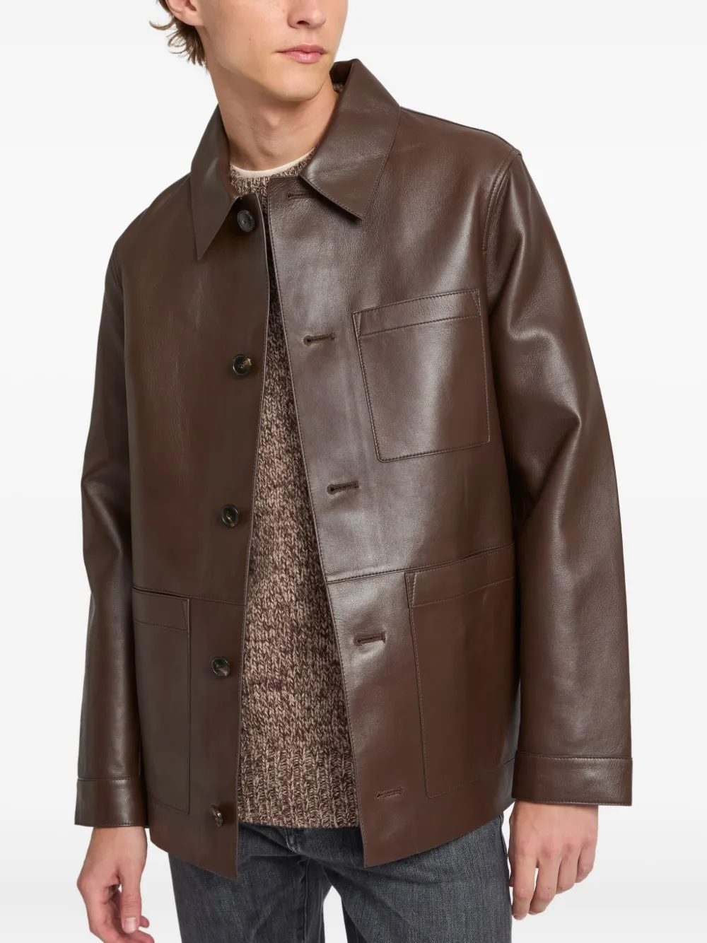 Yves Salomon Flanellen leren shirtjack Bruin