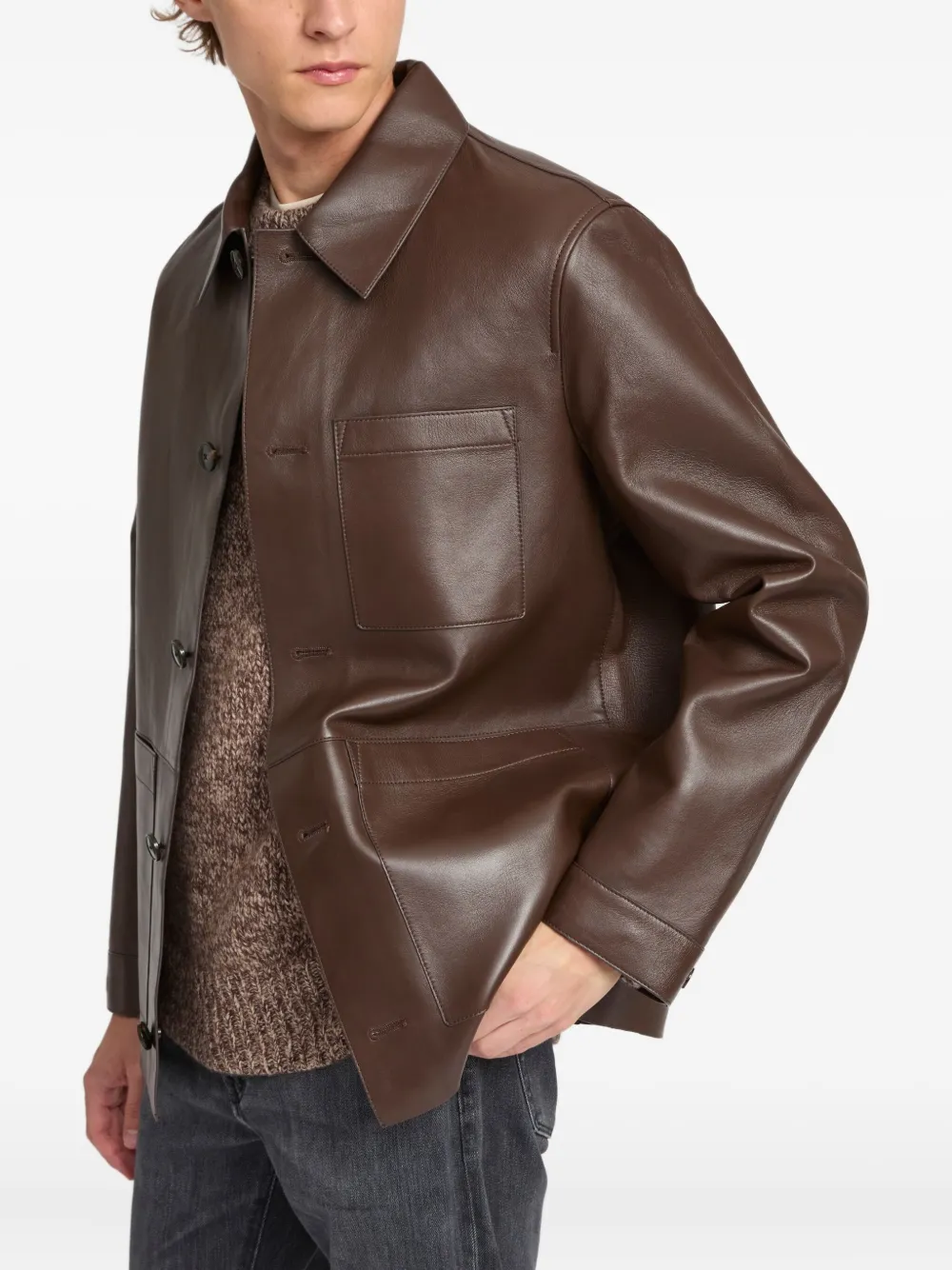 Yves Salomon Flanellen leren shirtjack Bruin