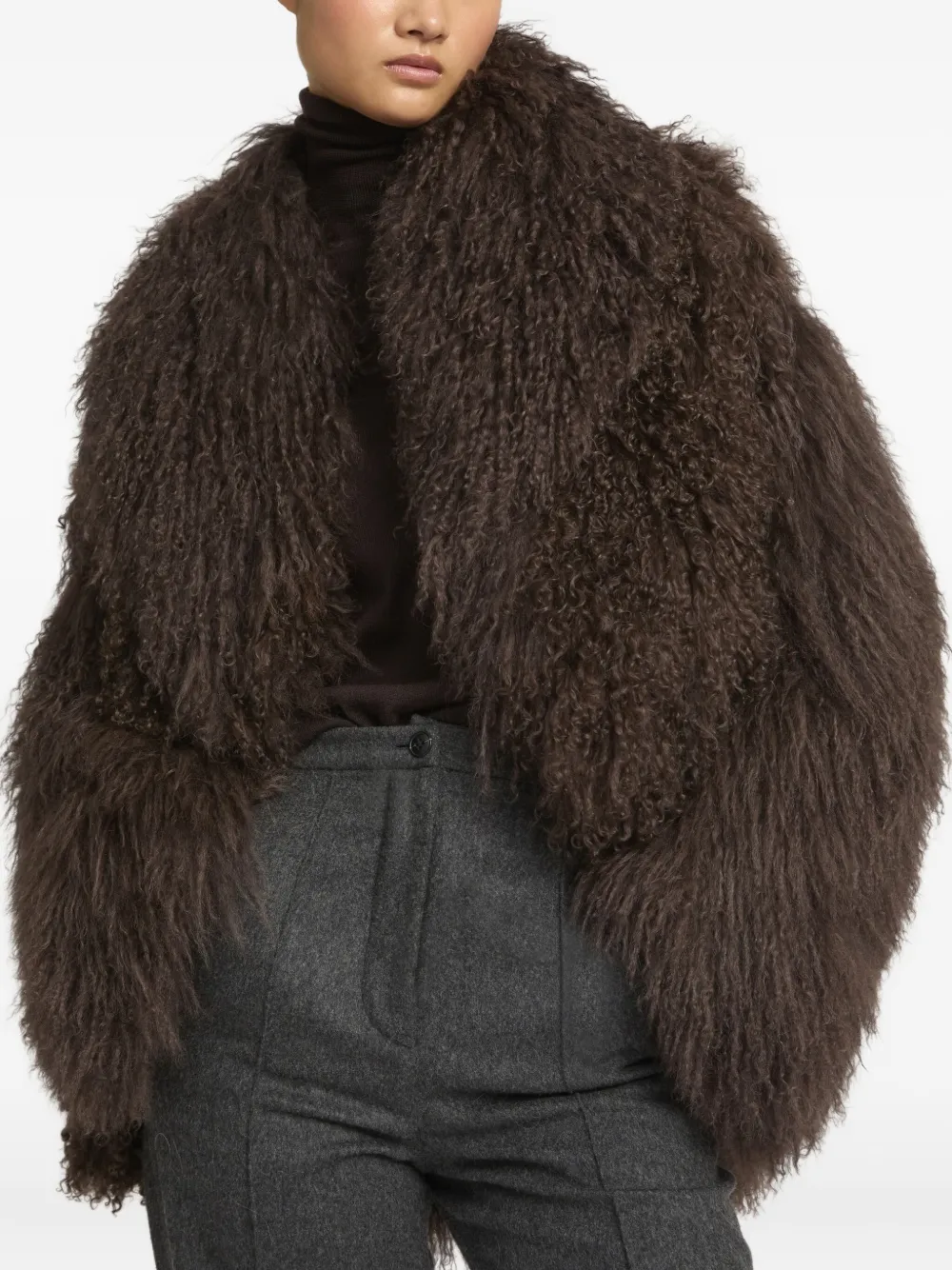 Yves Salomon lamb shearling peacoat jacket | Brown | Image 1
