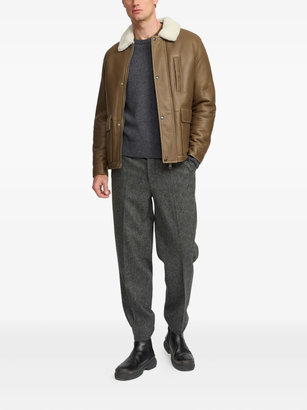 Yves Salomon shearling collar leather jacket Bruin
