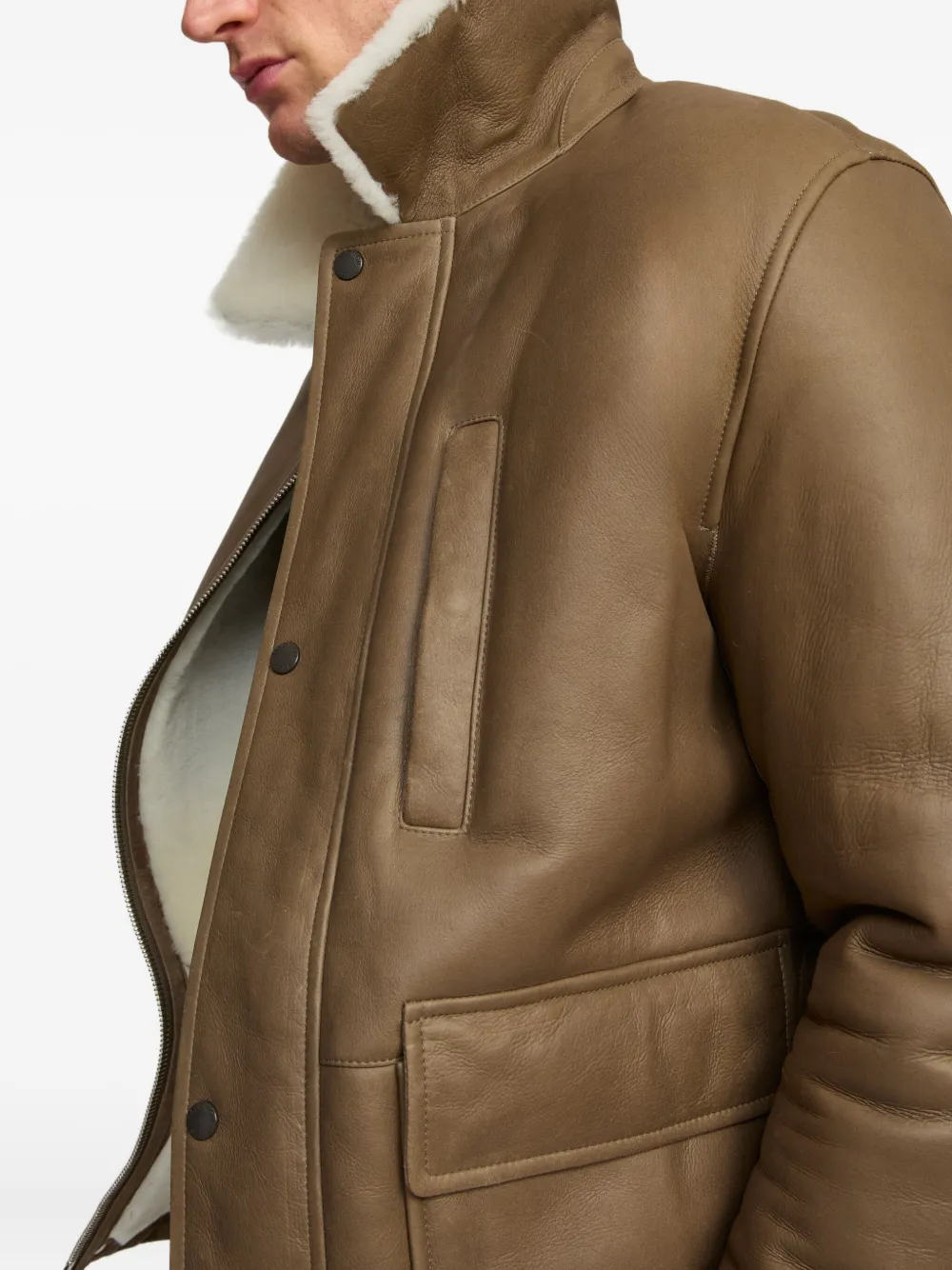 Yves Salomon shearling collar leather jacket Bruin