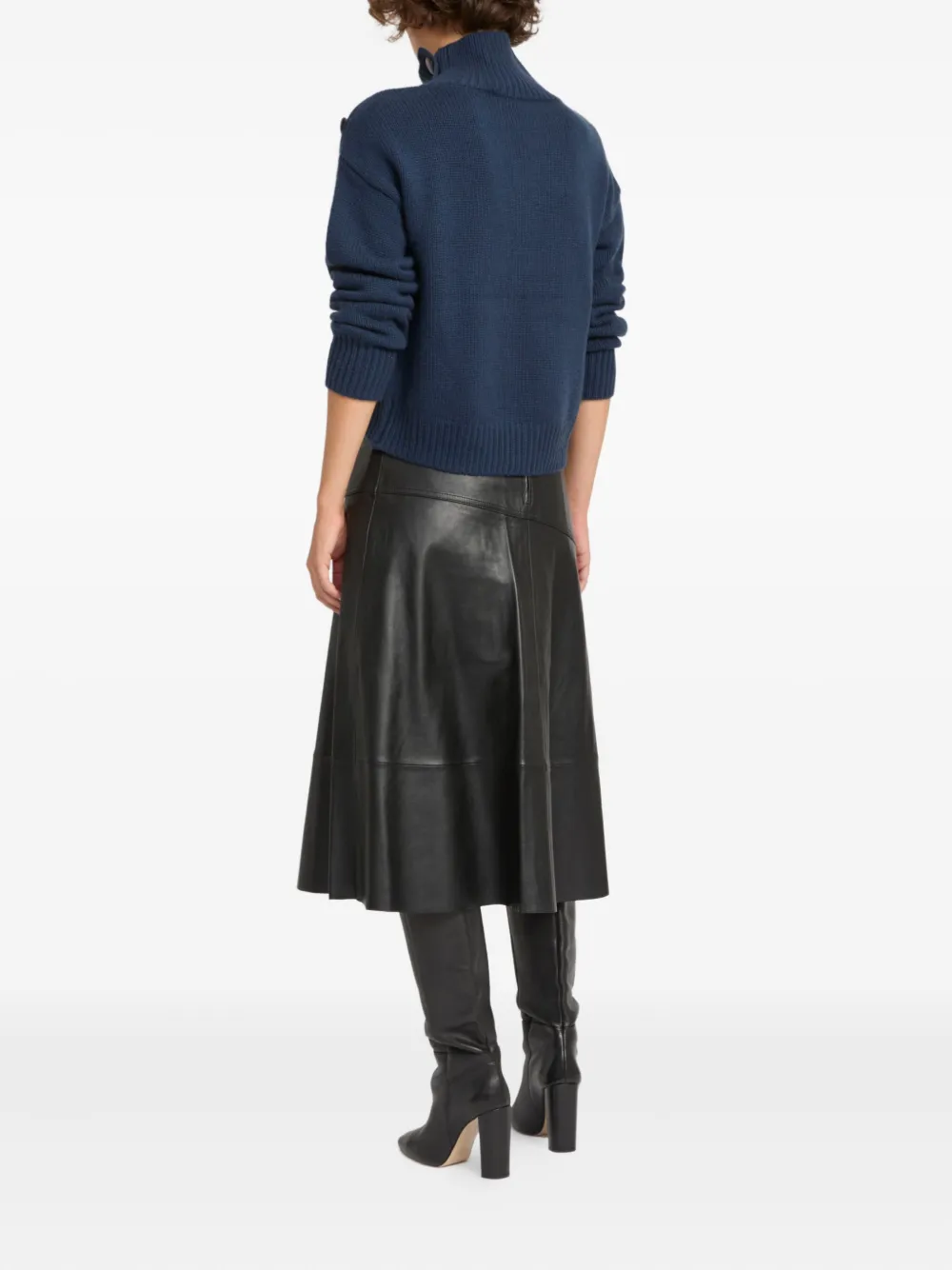 Yves Salomon Flared Leather Midi Skirt In Black