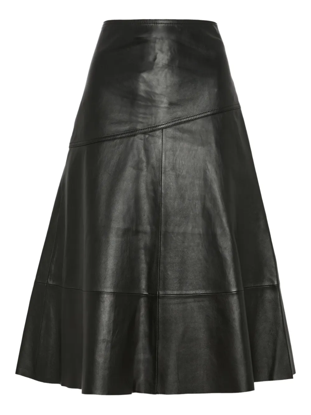 Yves Salomon Flared Leather Midi Skirt In Black