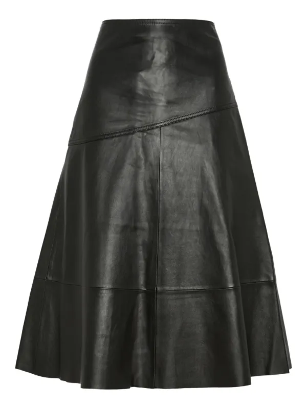 Yves Salomon Flared Leather Midi Skirt in Black