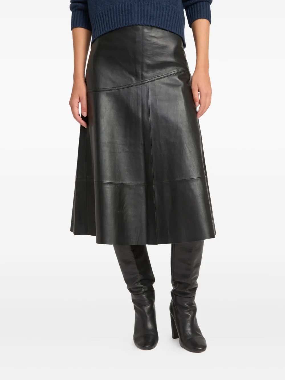 Yves Salomon Flared Leather Midi Skirt In Black