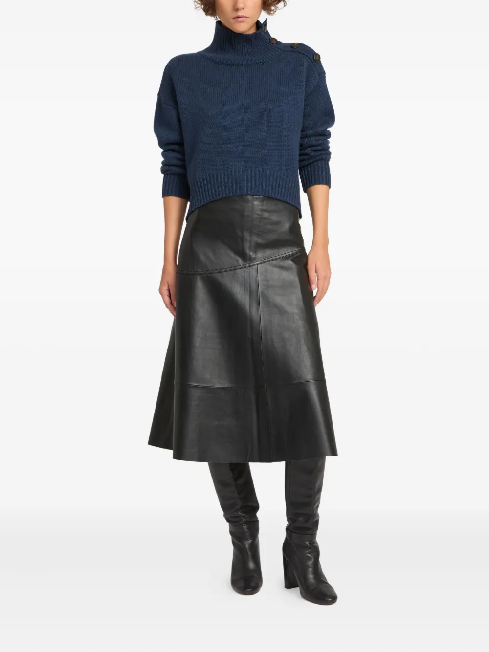Yves Salomon flared leather midi skirt - Zwart