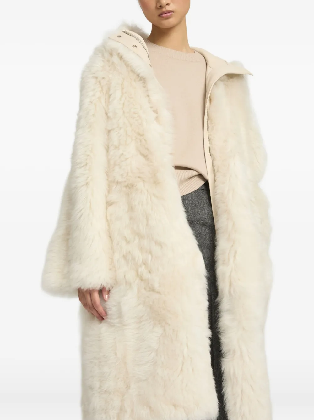 Yves Salomon Long Toscana Coat In White