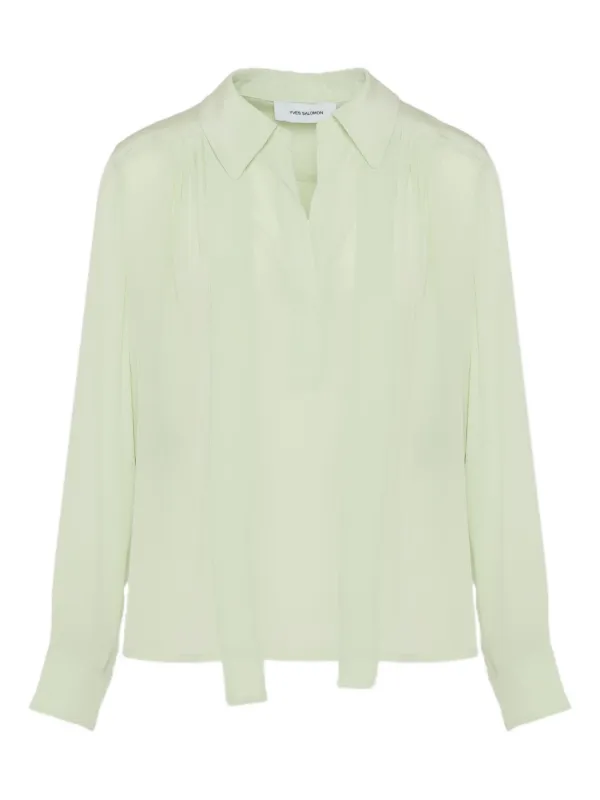 Yves Salomon Tie-neck Blouse in Green