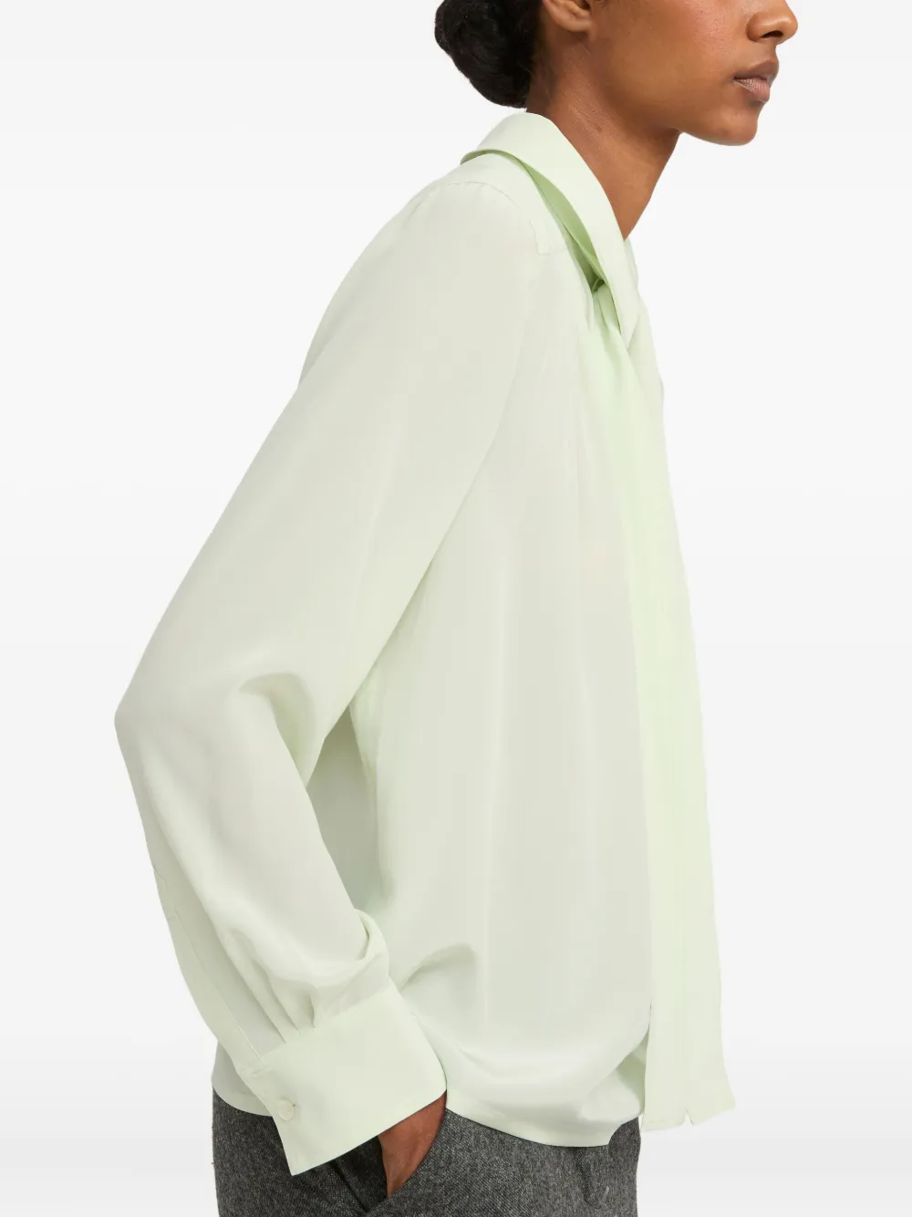 Yves Salomon Tie-neck Blouse in Green, view 3