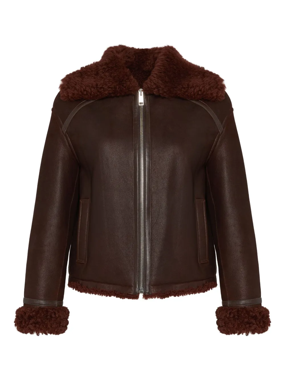 Yves Salomon chaqueta con cremallera y cuello de lana de oveja | marrón | Image 1